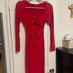 Red Long Sleeve BodyCon Dress with Opening Size 4